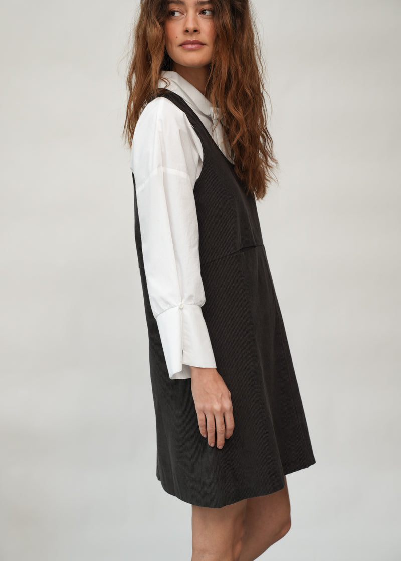 Willow Organic Cotton Corduroy Dress in Charcoal