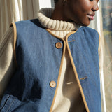 Benji Organic Cotton Denim and Corduroy Gilet in Mid Blue & Hazelnut