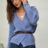 Evelyn Mohair Knitted Cardigan in Cornflower Blue