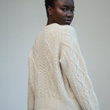 Kelly Lambswool Knitted Jumper in Off White Marl