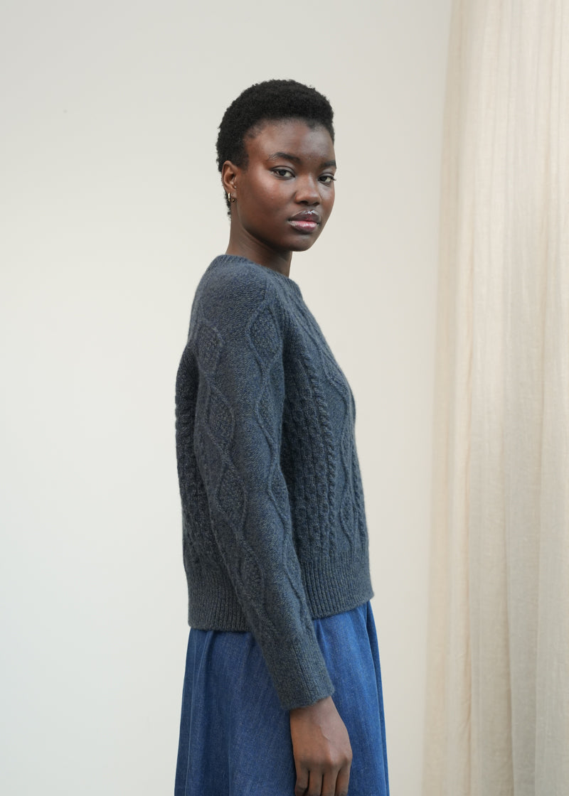 Kelly Lambswool Knitted Jumper in Navy Marl