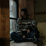 Leo-Sue Organic Cotton Knitted Jumper in Black Fair Isle