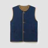 Benji Organic Cotton Denim and Corduroy Gilet in Mid Blue & Hazelnut