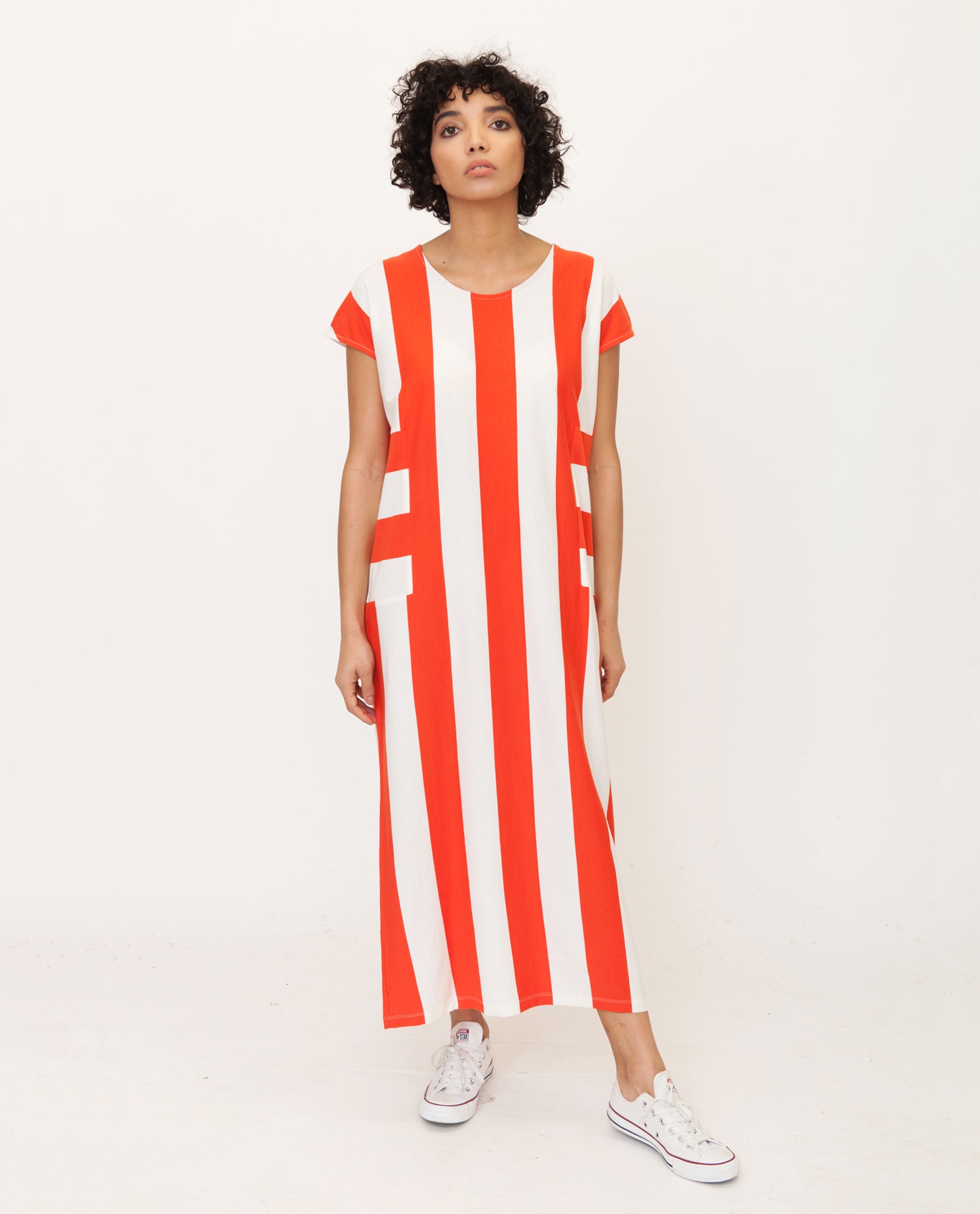 Carol Organic Cotton Dress in Cream and Paprika S Preloved