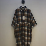 Clara-Cay Organic Cotton Brushed Twill Dress in Tan Check S Preloved
