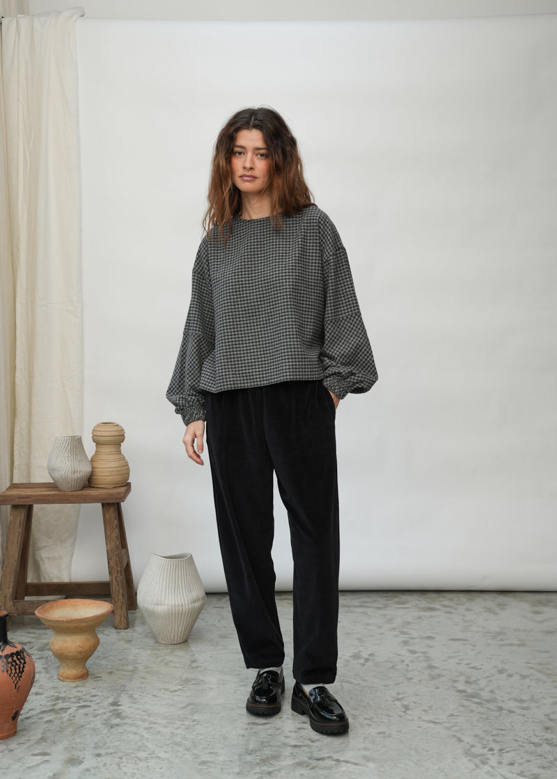 Tara Organic Cotton Velour Trousers in Black
