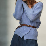 Evelyn Mohair Knitted Cardigan in Cornflower Blue