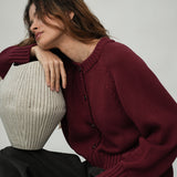 Sian Organic Cotton Knitted Cardigan in Bordeaux