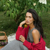 Sugi Cotton Linen Knit Cardigan in Scarlet