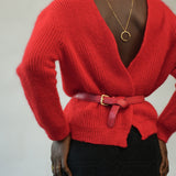 Evelyn Mohair Knitted Cardigan in Tomato