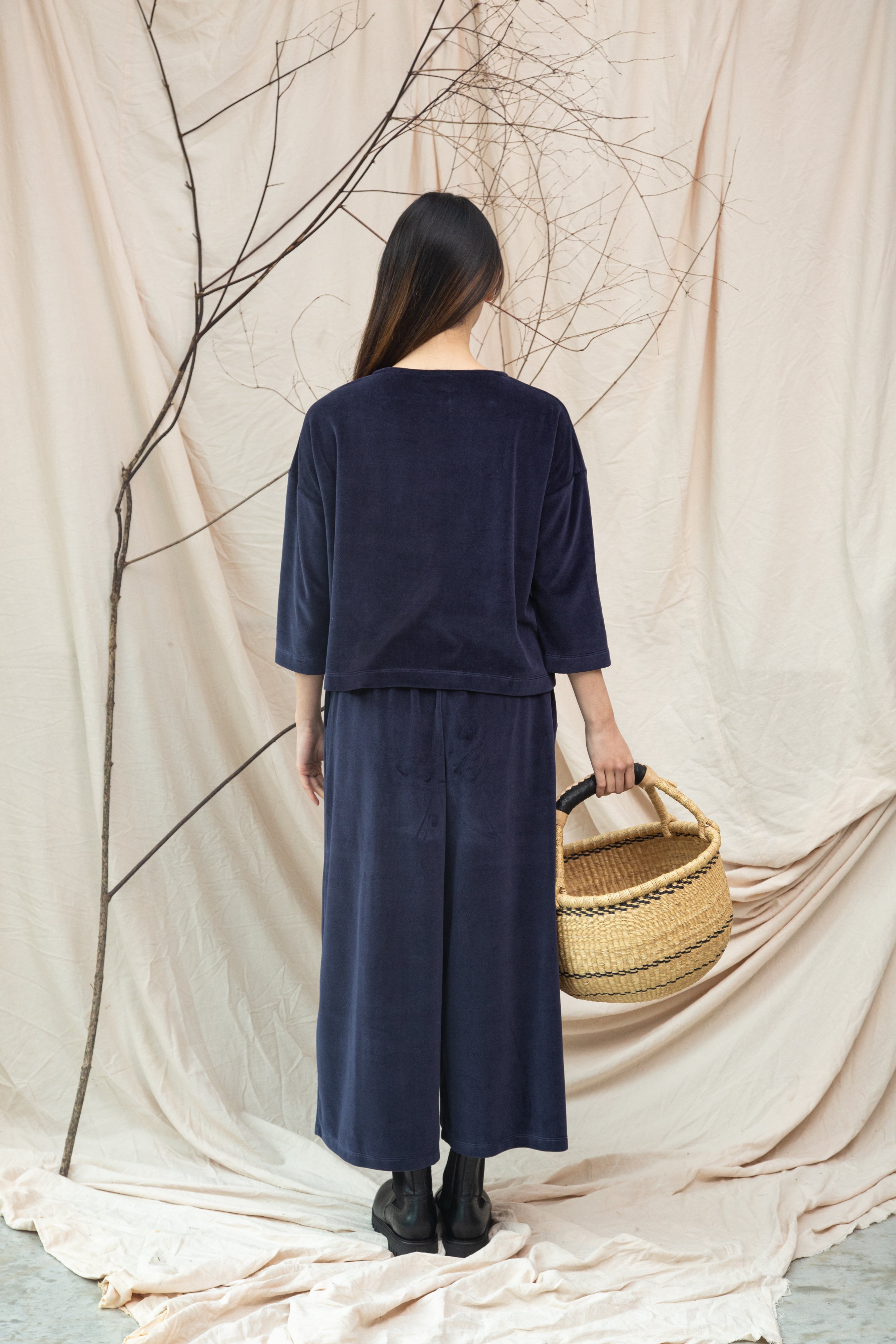Divya Organic Cotton Velour Top in Night Sky Navy