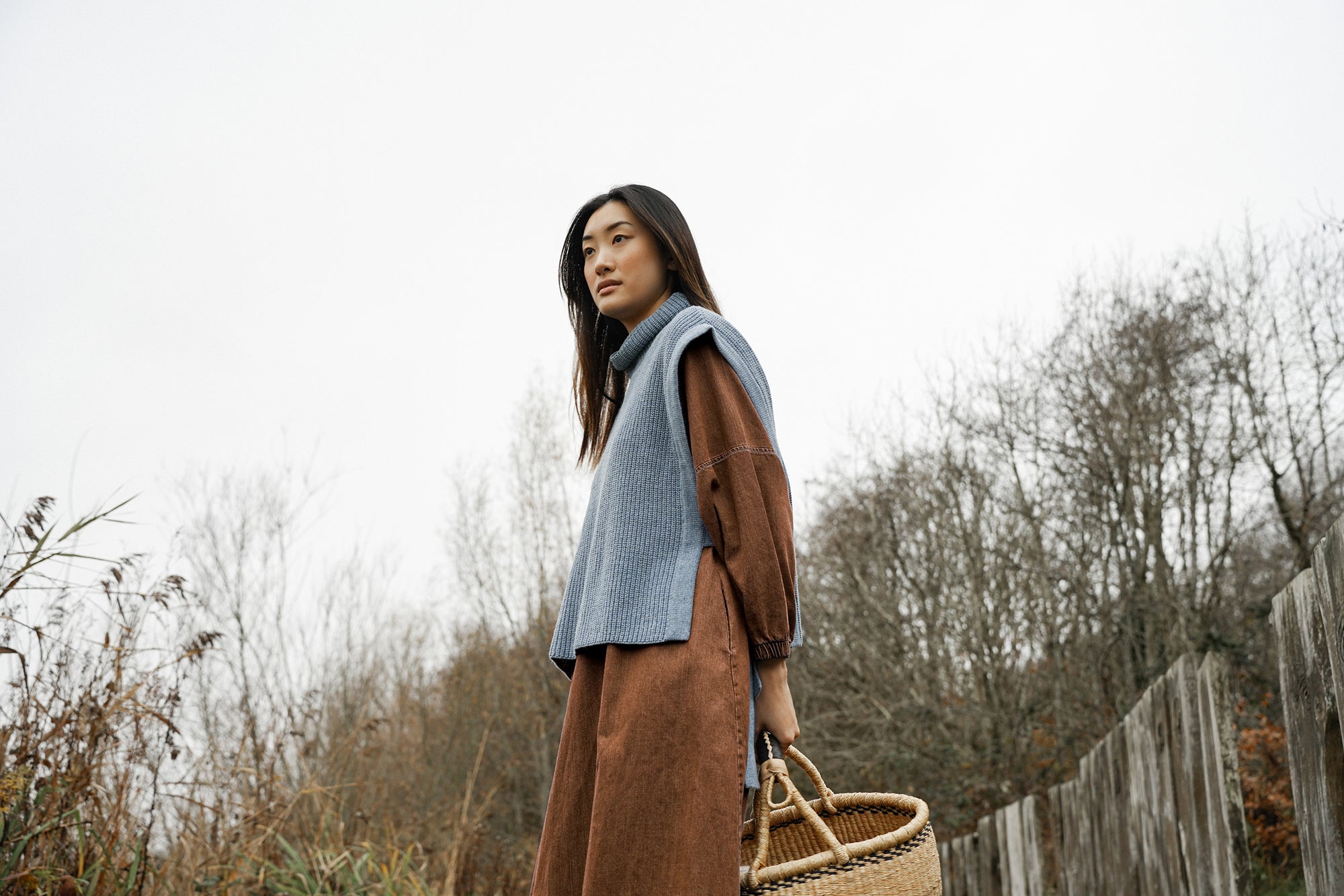 Kanon Recycled Wool Knitted Vest in Sky Blue Marl