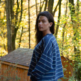 Serenity-Sue Organic Cotton Sweatshirt in Petrol and Off White Stripe