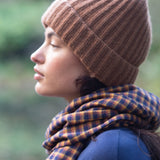 Lenka-Cay Organic Cotton Brushed Twill Check Scarf in Navy & Mustard Check