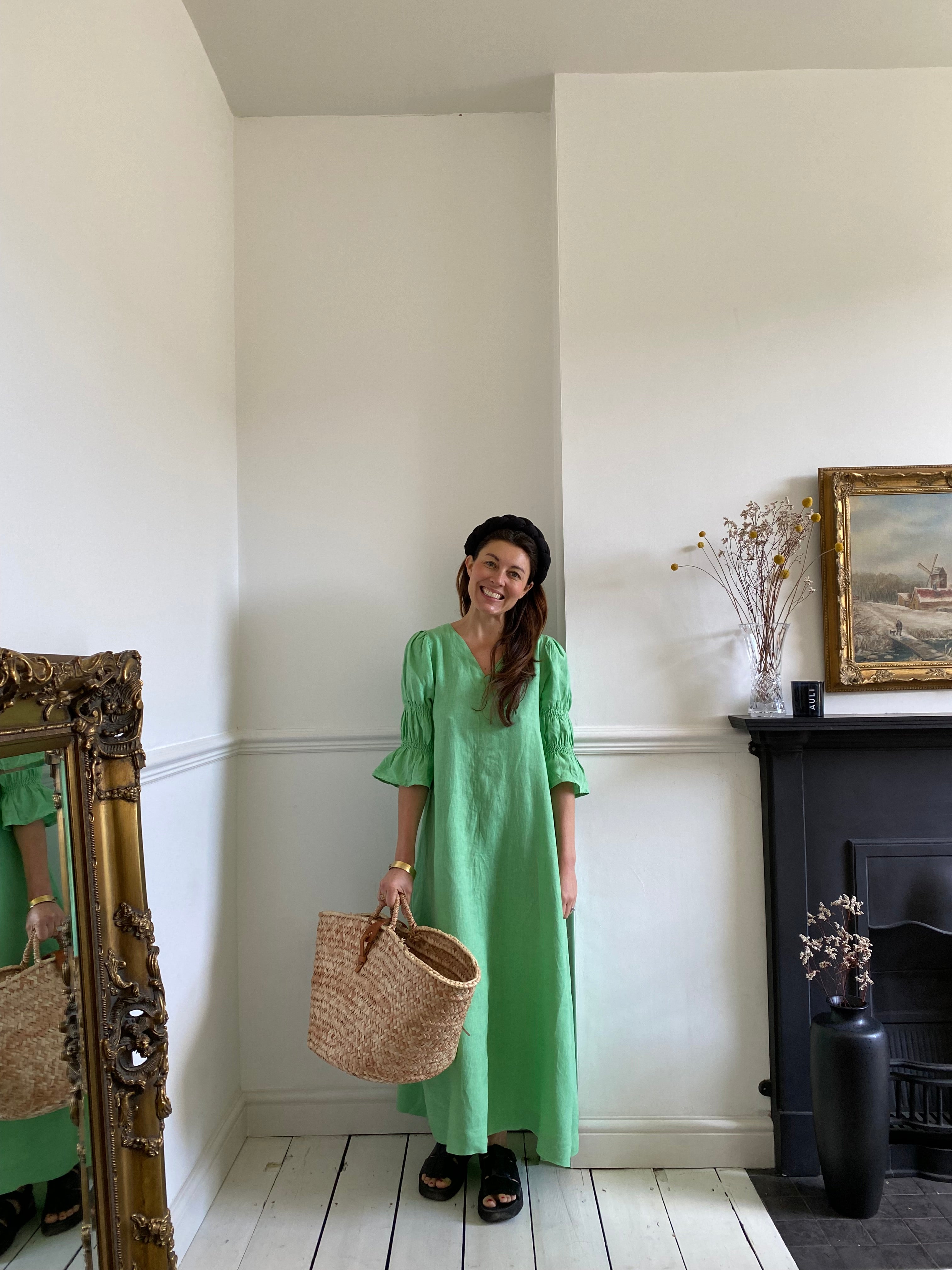 Nerissa Linen Dress in Apple