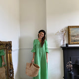 Nerissa Linen Dress in Apple