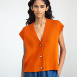Aila Organic Cotton Knitted Vest in Brick