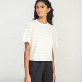 Bay-Sue Organic Cotton Top in Sand and White Thin Stripe