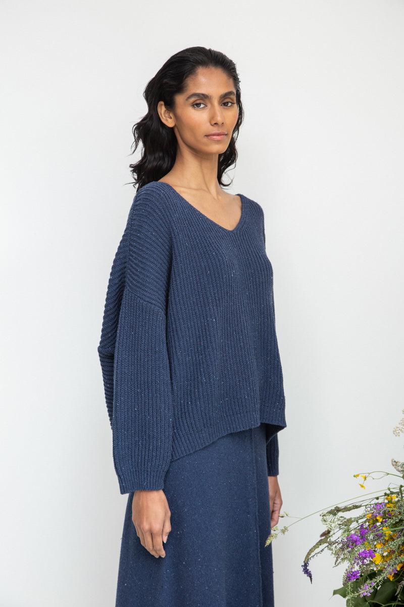 Brooke-Leigh Recycled Cotton Jumper in Denim Blue Sample