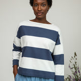 Leia-Sue Organic Cotton Top in Midnight and White Bold Stripe