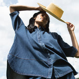 Lissie-Leigh Organic Cotton Denim Shirt in Mid Blue