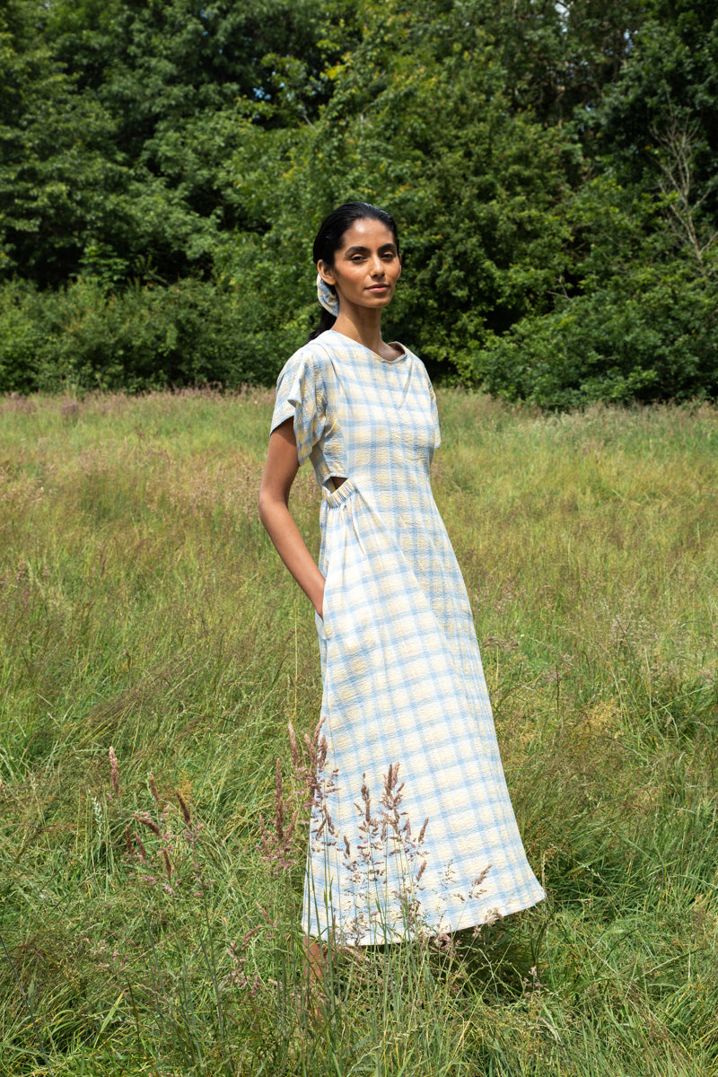 Nathalia-Cay Organic Cotton Seersucker Dress in Pastel Gingham