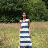 Riva-Sue Organic Cotton Dress in Midnight and White Bold Stripe
