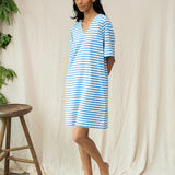 Sasha-Sue Organic Cotton Dress in Sea Blue and White