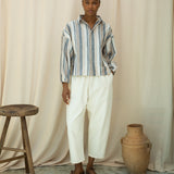 Amanda-Sue Organic Cotton Woven Shirt in Beige Multi Stripe