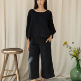 Evora Organic Cotton Cheesecloth Trousers in Black