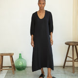 Henrietta Organic Cotton Cheesecloth Dress in Black