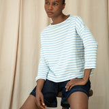 Leia-Sue Organic Cotton Jersey Stripe Top in Pale Blue & White Stripe