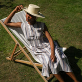 Ottillie-Sue Organic Cotton Woven Dress in Beige Multi Stripe