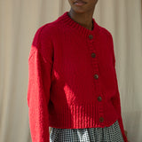 Sugi Cotton Linen Knit Cardigan in Scarlet