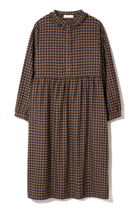 Brier-Cay Organic Cotton Brushed Twill Dress in Navy and Mustard Check