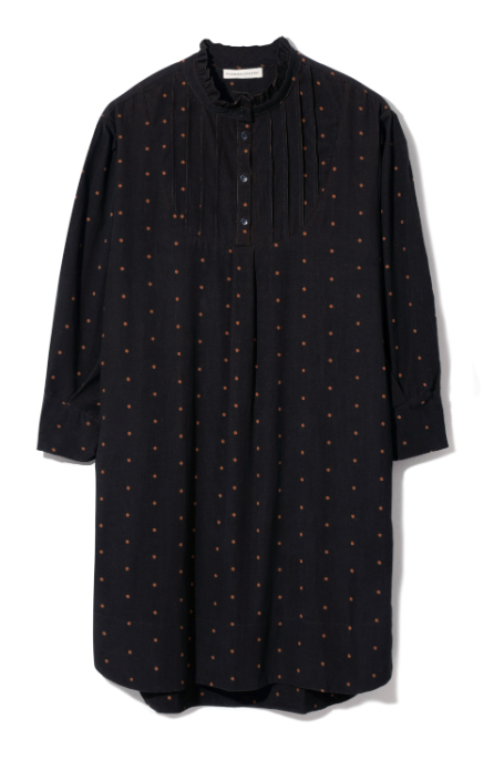 Phoebe-Paige Printed Cord Dress in Brown and Tan Polka Dot