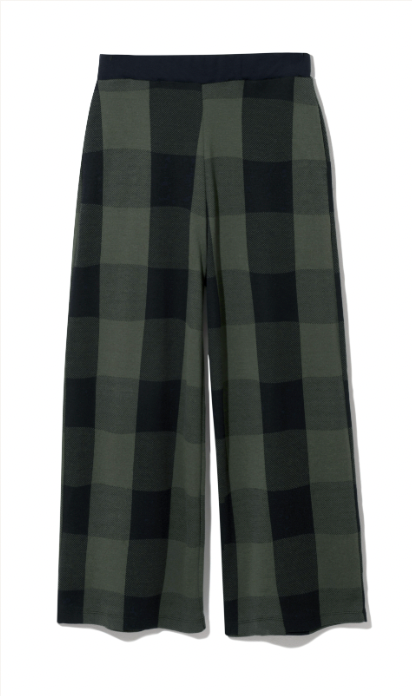 Thorne-Cay Organic Cotton Knitted Check Trouser in Rosin Green and Black Check