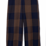 Thorne-Cay Organic Cotton Knitted Check Trouser in Walnut and Night Sky Check
