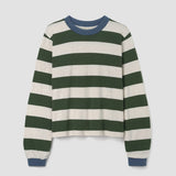 Sierra-Sue Organic Cotton Jersey Stripe Top in Olive & Ecru Marl Stripe