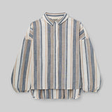 Amanda-Sue Organic Cotton Woven Shirt in Beige Multi Stripe
