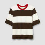 Bay-Sue Organic Cotton Jersey Stripe Top in Cacao & White Wide Stripe