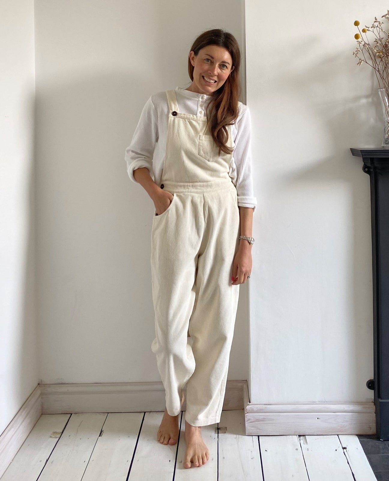 Dusty Organic Cotton Cord Dungarees in Off White