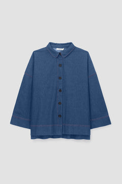 Dylan-Leigh Organic Cotton Denim Overshirt in Mid Blue