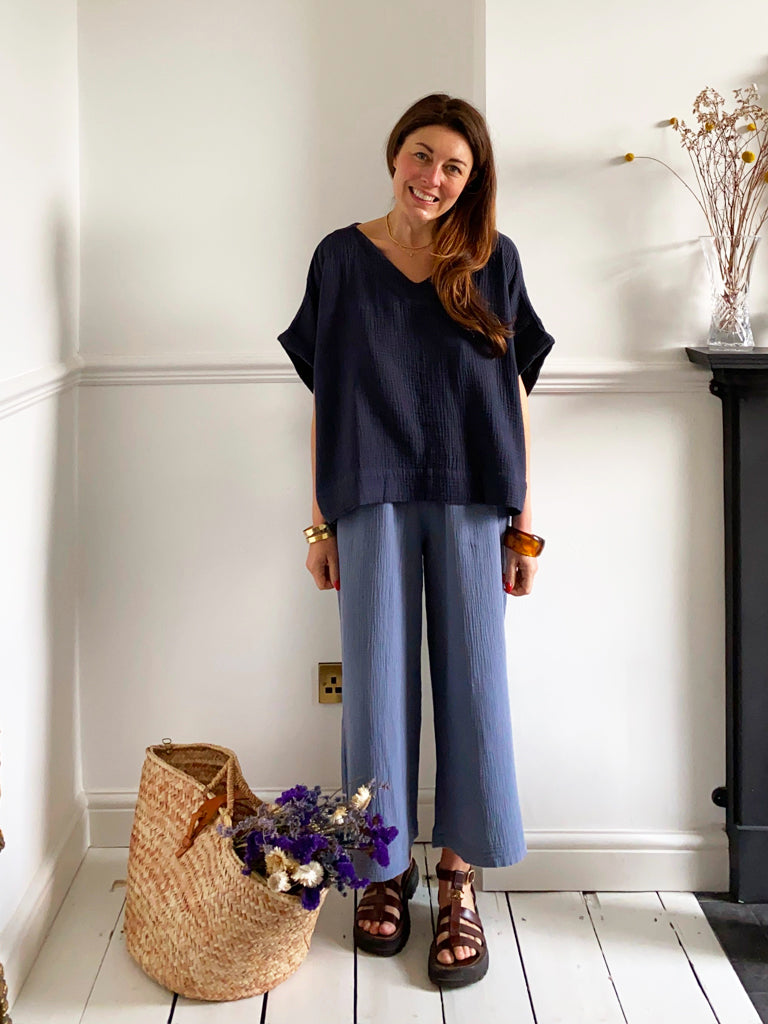 Evora Organic Cotton Trousers in Pewter by HANNAH BEAUMONT