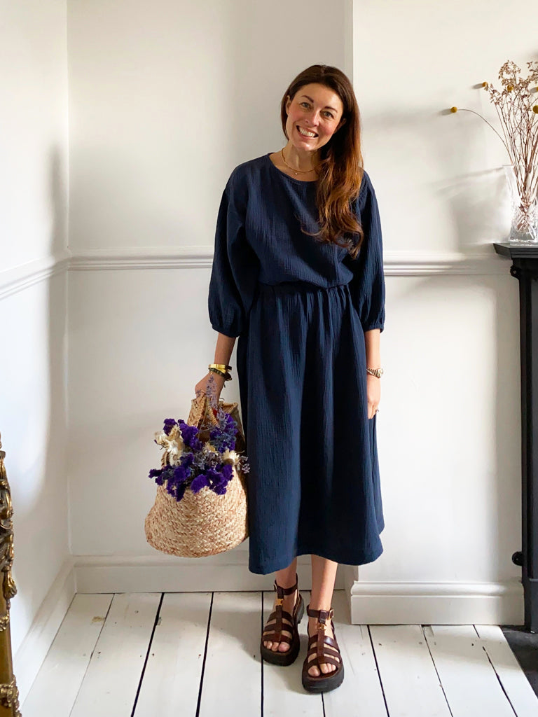 Ezili Organic Cotton Dress in Navy by HANNAH BEAUMONT