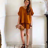 Gilma Organic Cotton Shorts in Pecan by HANNAH BEAUMONT