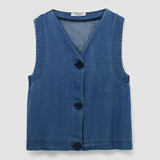 Jovie-Leigh Organic Cotton Denim Vest in Mid Blue