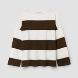 Leia-Sue Organic Cotton Jersey Stripe Top in Cacao & White Wide Stripe