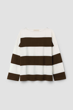 Leia-Sue Organic Cotton Jersey Stripe Top in Cacao & White Wide Stripe