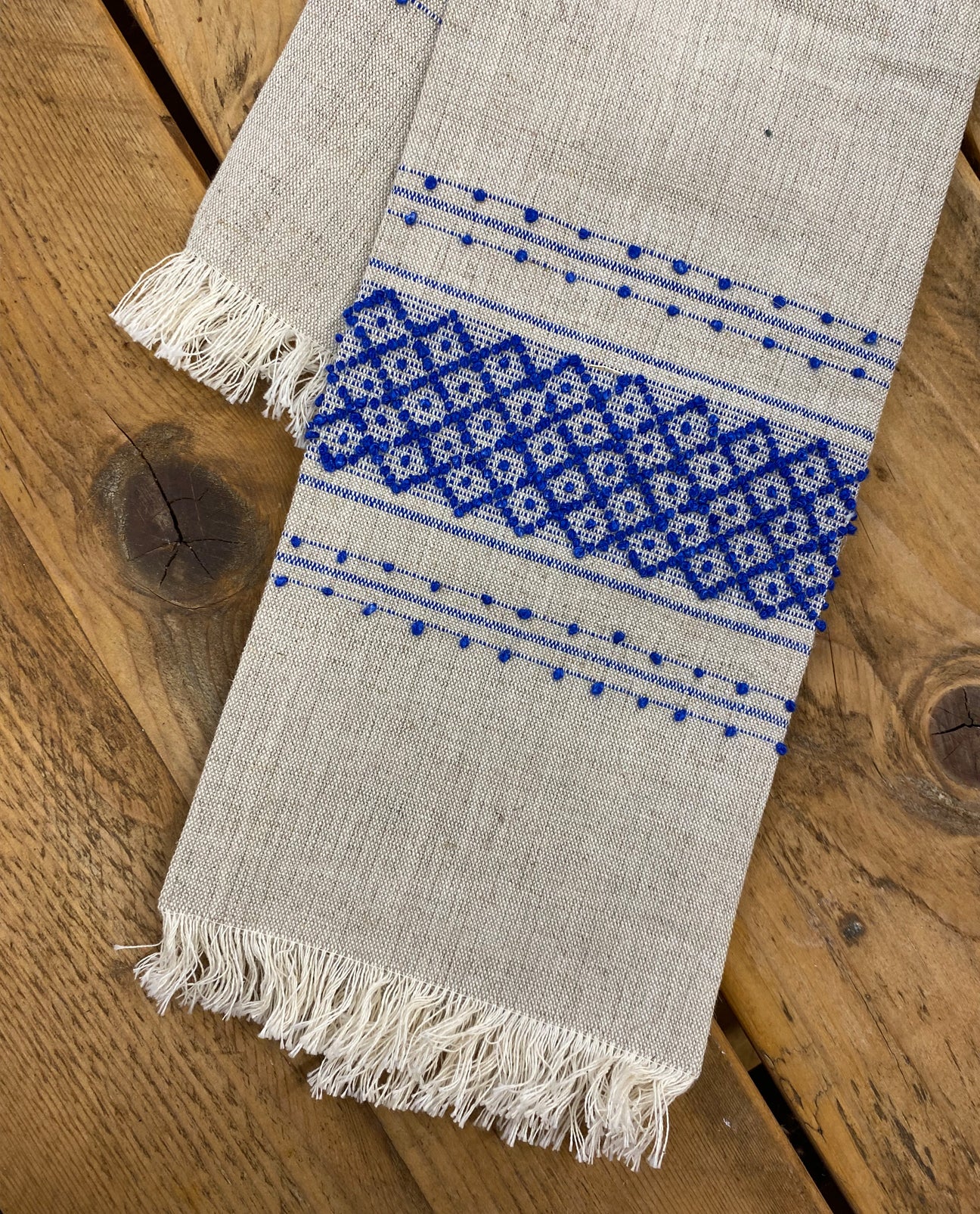 Large Linen Towel in Blue And White